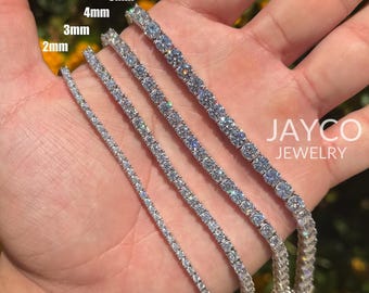 2-5MM Moissanite Tennis Bracelet in 925 Sterling Silver, VVS Clarity D Color, Rhodium or Gold, Diamond Like Sparkle Bracelet Gift for Her,