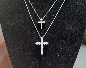 Moissanite Cross Pendant with Necklace 925 Sterling Silver VVS Cross Pendant, Passes Diamond Tester