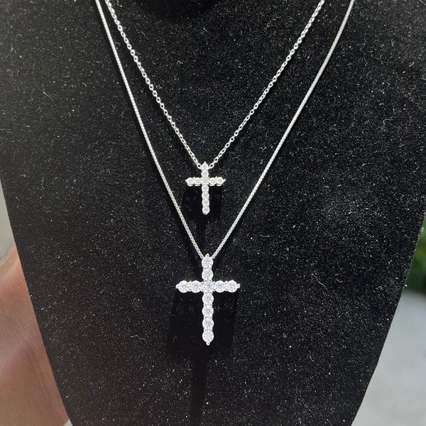 Moissanite Cross Pendant with Necklace 925 Sterling Silver VVS Cross Pendant, Passes Diamond Tester