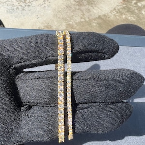 2-4mm Yellow Gold Vermeil VVS Moissanite Tennis Bracelet Passes Diamond Tester