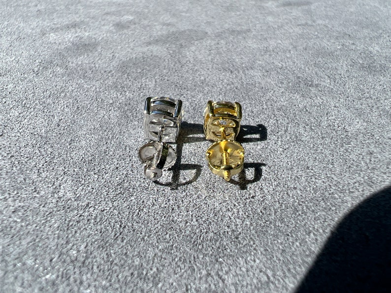 Moissanite Stud Earrings In 925 Silver or Yellow Gold Pair Earrings with Screwback, Earrings for Women & Men, Anniversary Gift image 4