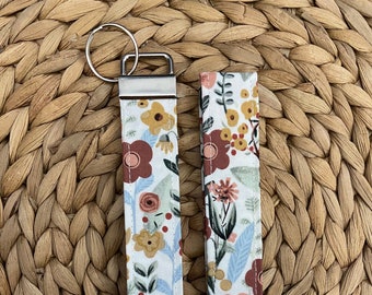 Spring Meadow Wristlet, Colorful Floral Handmade Wrist Lanyard Keychain, Cotton Key Fob for Women, Gifts for Her