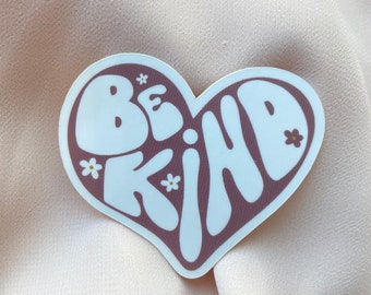 Be Kind Heart Matte Sticker, 2.2 x 1.9 inch, Waterproof Sticker, Gifts for Her, Groovy Retro Flower Laptop Decal Sticker