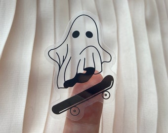 Clear Mini Skateboarding Ghost Sticker, 1.4 x 2 inches, Vinyl Waterproof Sticker