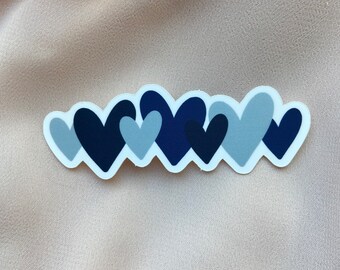 Blue Line of Hearts Matte Sticker, 2.7 x 1 inch, Waterproof Sticker, Gifts for Her, Laptop Decal  Sticker