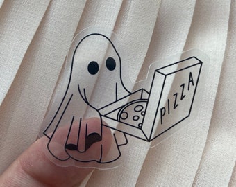 Clear Mini Pizza Boy Ghost Sticker, 1.9 x 1.5 inches, Vinyl Waterproof Sticker, Decal