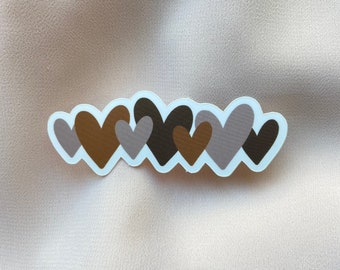 Neutral Brown Line of Hearts Matte Sticker, 2.7 x 1 inch, Waterproof Sticker, Cute Decal for Her, Laptop Sticker