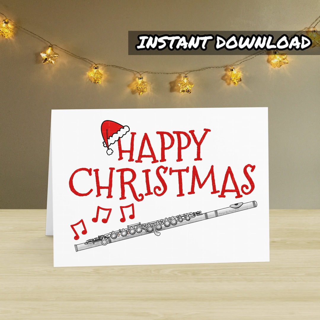 Printable Flute Christmas Card, Printable Xmas Card, Instant Download