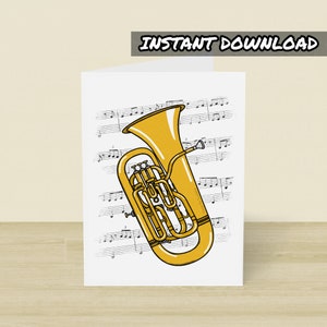 Tarjeta de eufonio imprimible, tarjeta de felicitación imprimible, descarga instantánea, tarjeta de cumpleaños de eufonio, eufonista, profesor de instrumentos de viento metal, músico de instrumentos de viento metal