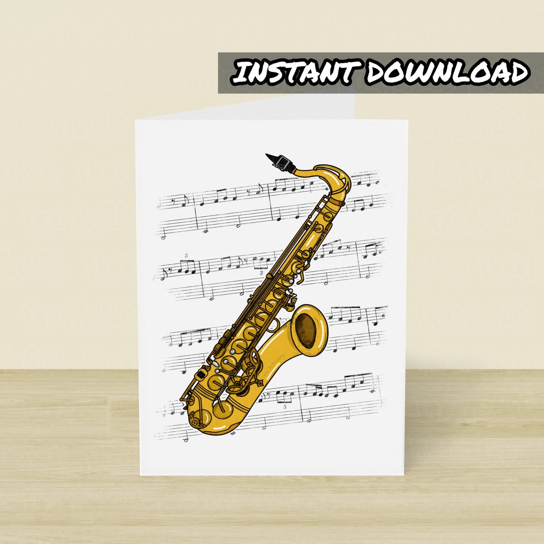 Printable Saxophone Card, Printable Greeting Card, Instant Download