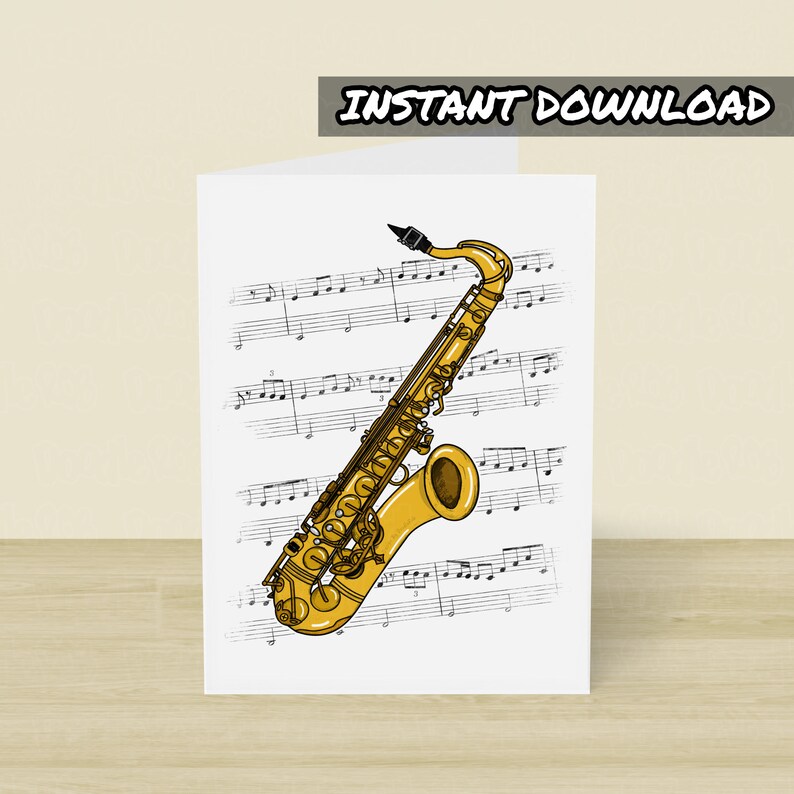 Printable Saxophone Card, Printable Greeting Card, Instant Download, Saxophone Birthday Card ...