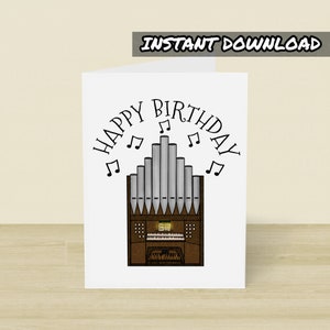 Cartão de aniversário de organista para impressão, cartão de felicitações para impressão, download instantâneo, cartão de organista de igreja, professor de órgão, cartão de músico de igreja