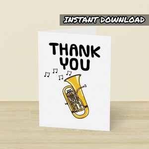 Cartão de agradecimento de eufônio, cartão de felicitações para impressão, download instantâneo, cartão de eufônio, professor de eufônio, professor de música, professor de escola