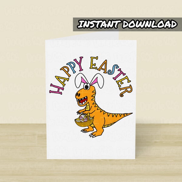 Printable Dinosaur Easter Card, Printable Card, Instant Download, Boys Easter Card, T-Rex Easter Card, Easter Card For Him, Easter 2023