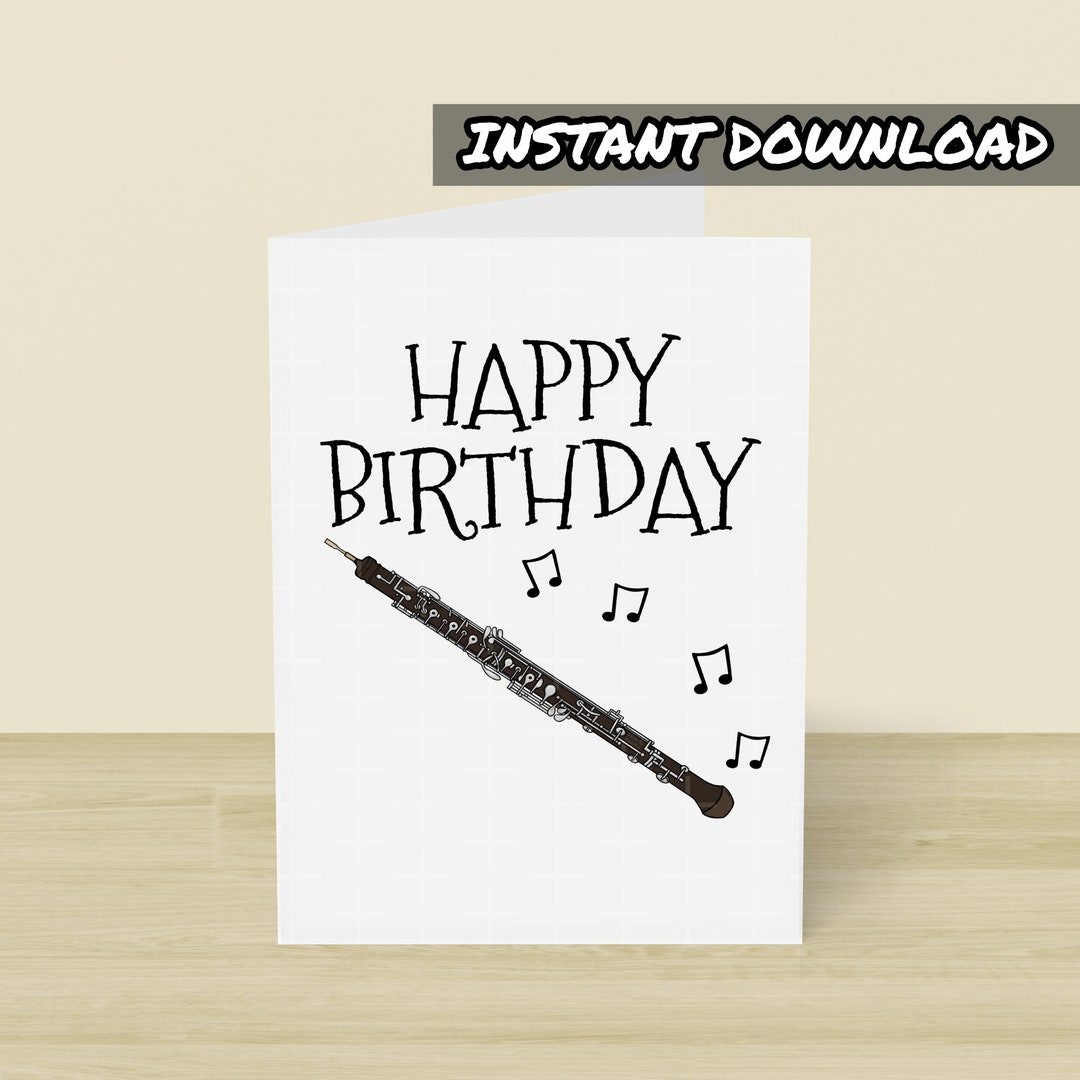 Printable Oboe Birthday Card Printable Greeting Card Instant Etsy