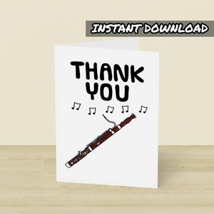 Cartão de agradecimento para fagote, cartão de felicitações para impressão, download instantâneo, cartão de fagotista, professor de fagote, professor de música, professor de escola