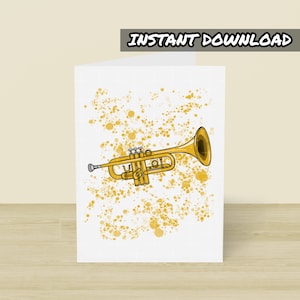 Printable Trumpet Card, Printable Greeting Card, Instant Download, Trumpet Birthday Card, Trumpeter, Trumpet Teacher, Brass Musician
