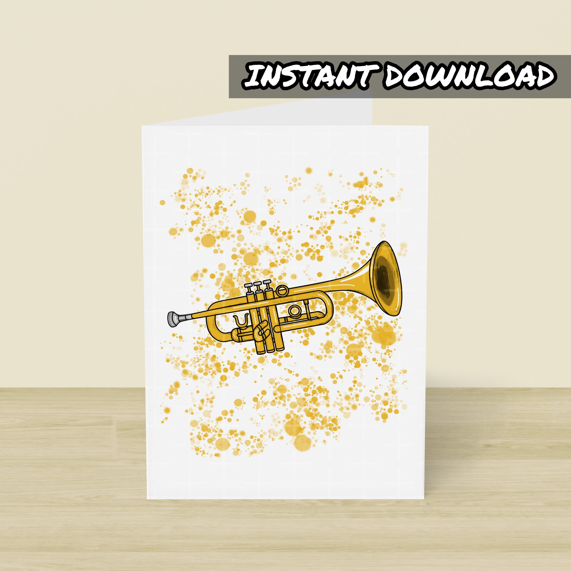 Printable Trumpet Card, Printable Greeting Card, Instant Download