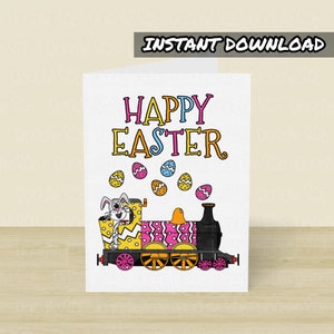 Druckbare Zug Osterkarte, druckbare Karte, Sofort Download, Osterkarte Jungen, Osterkarte Dampfzug, Eisenbahnfreund, Ostern 2024