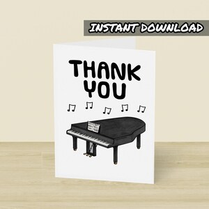 Cartão de agradecimento para piano de cauda, cartão de felicitações para impressão, download instantâneo, cartão de pianista, professor de piano, professor de música, professor de escola