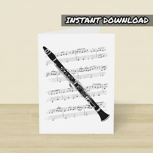 Wydrukowana karta klarnetowa, Wydrukowana karta okolicznościowa, Natychmiastowe pobieranie, Karta urodzinowa klarnetowa, Klarnecista, Nauczyciel gry na klarnecie, Muzyk grający na instrumentach dętych drewnianych