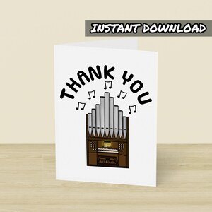 Carte de remerciement pour orgue d'église, carte de voeux imprimable, téléchargement immédiat, carte d'organiste d'église, professeur d'orgue, professeur de musique, professeur d'école