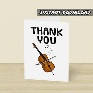 Cartão de agradecimento para violoncelo, cartão de felicitações para impressão, download instantâneo, cartão para violoncelista, professor de violoncelo, professor de música, professor de escola