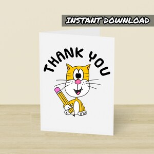 Cartão de agradecimento de gato, cartão de felicitações para impressão, download instantâneo, professor de escola, cartão de agradecimento de professor, fim de período, cartão de assistente de ensino