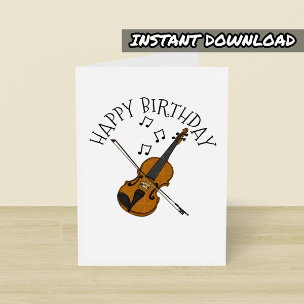 Printable Violin Birthday Card, Printable Greeting Card, Instant Download, Violinist Birthday Card, Violin Teacher, String Musician Card