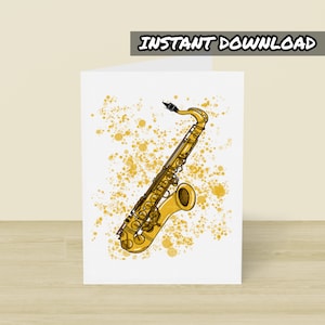 Druckbare Saxophon Karte, druckbare Grußkarte, sofortiger Download, Saxophon Geburtstagskarte, Saxophonist, Saxophon Lehrer, Musiker Karte