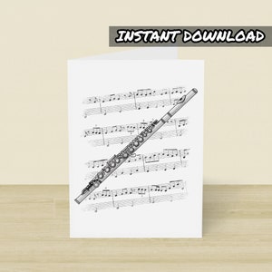 Tarjeta de flauta imprimible, tarjeta de felicitación imprimible, descarga instantánea, tarjeta de cumpleaños de flauta, tarjeta de flautista, tarjeta de profesor de flauta, tarjeta de músico de instrumentos de viento