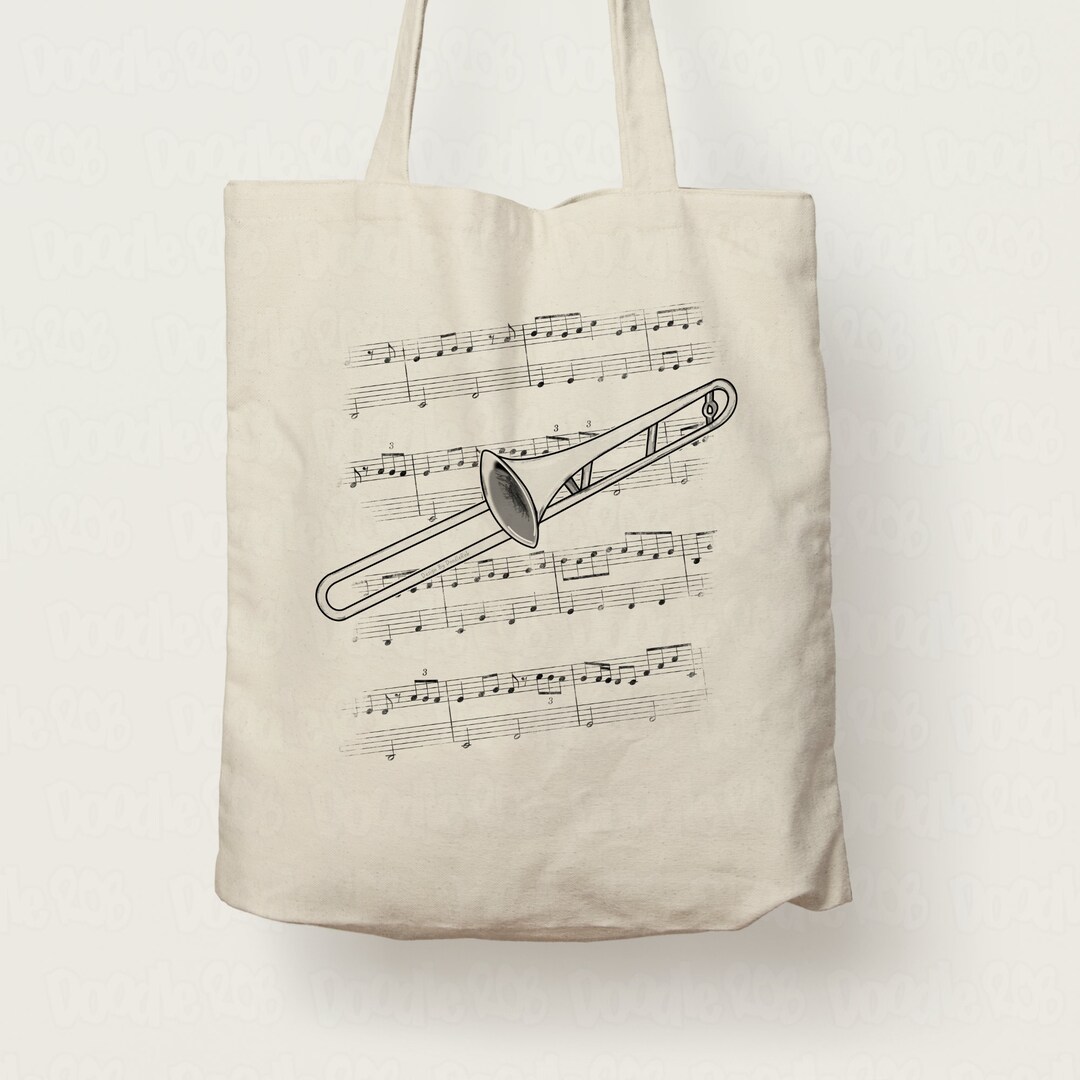 Trombone Canvas Tote Bag, Trombonist Bag, Trombone Player, Trombone