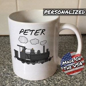 Steam Train Mug, PERSONALIZED Train Mug, CUSTOM Railroad Mug, Boys Train Mug, Steam Locomotive Gift, Train Gift For Him, Dad Birthday Mug