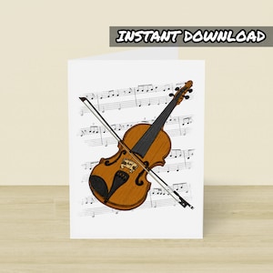 Tarjeta de violín imprimible, tarjeta de felicitación imprimible, descarga instantánea, tarjeta de cumpleaños de violín, tarjeta de violinista, tarjeta de profesor de violín, tarjeta de músico de cuerdas