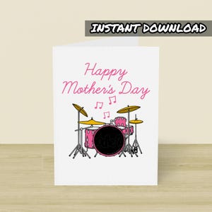 Muttertagskarte mit Schlagzeuger, Muttertagskarte, druckbare Karte, Sofort Download, Muttertagskarte, Musiker Karte für Mama, Bemuttern Sonntagskarte
