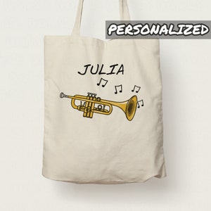 Personalized Trumpet Tote Bag, Custom Gift For Trumpeter, Trumpet Teacher Gift, Trumpet Student, Brass Teacher, Brass Musician Tote Bag
