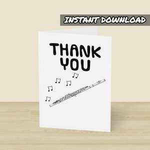 Cartão de agradecimento de flauta, cartão de felicitações para impressão, download instantâneo, cartão de flautista, professor de flauta, professor de música, professor de escola