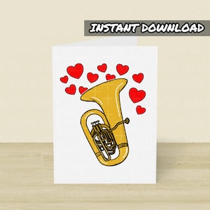 Druckbare Tula Valentines Karte, druckbare Karte, sofortiger Download, Tuba Spieler, Tabaist, Taba Lehrer, Blechbläser, Musiker Hochzeit Karte