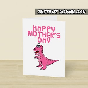 Cartão de Dia das Mães com Dinossauro, Cartão para Imprimir, Cartão Engraçado para Mãe, Download Instantâneo, Cartão de Dia das Mães para Avó
