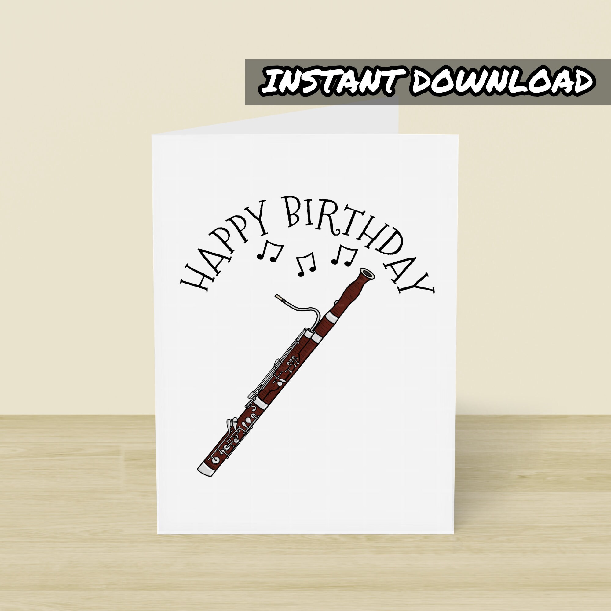 Printable Bassoon Birthday Card, Printable Greeting Card, Instant Download, Bassoonist Birthday