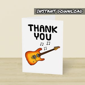 Bedankkaart elektrische gitaar, afdrukbare wenskaart, direct downloaden, kaart gitarist, gitaarleraar, muziekleraar, schoolleraar