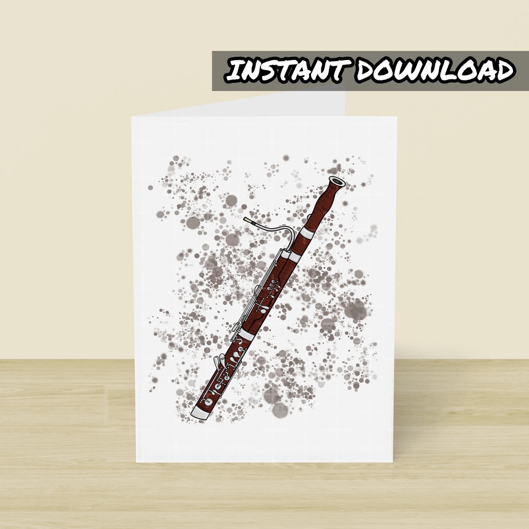 Printable Bassoon Card, Printable Greeting Card, Instant Download