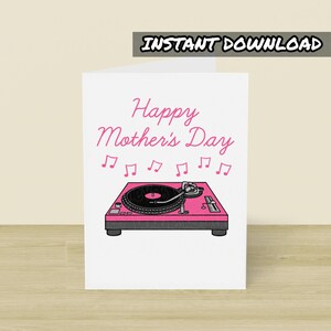 Cartão para impressão de DJ Mother's Day, amante da música, cartão de DJ para mãe, download instantâneo, cartão de músico, cartão de Mothering Sunday