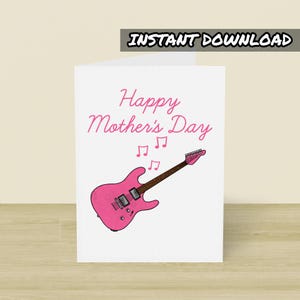 Cartão de Dia das Mães para Imprimir, Baixo, Mãe Baixista, Download Instantâneo, Cartão de Músico