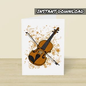 Cartão de violino para impressão, cartão de felicitações para impressão, download instantâneo, cartão de aniversário de violino, cartão de violinista, professor de violino, cartão de músico de cordas