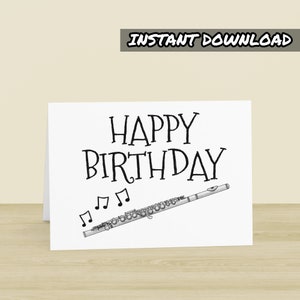 Cartão de aniversário de flauta para impressão, cartão de felicitações para impressão, download instantâneo, flautista, cartão de flautista, professor de flauta, cartão de músico de sopro