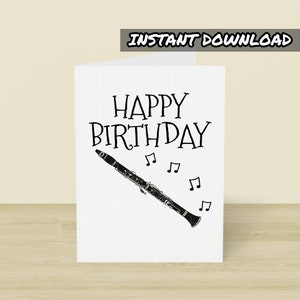 Tarjeta de cumpleaños para clarinete imprimible, tarjeta de felicitación imprimible, descarga instantánea, clarinetista, profesor de clarinete, tarjeta de músico