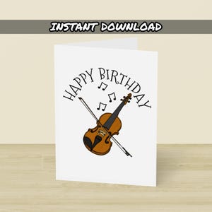 Biglietto di auguri di compleanno per violino stampabile, download immediato, biglietto di auguri per violinista, insegnante di violino, biglietto per musicista d'archi
