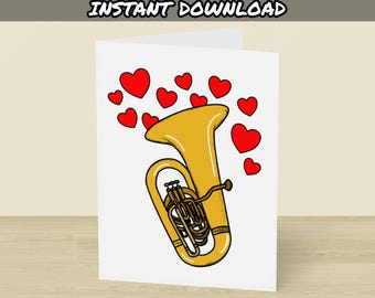 Afdrukbare Valentijnskaart voor tuba, direct downloaden, tubaspeler, tubaist, tubaleraar, koperblazer, kaart bruiloftmuzikant