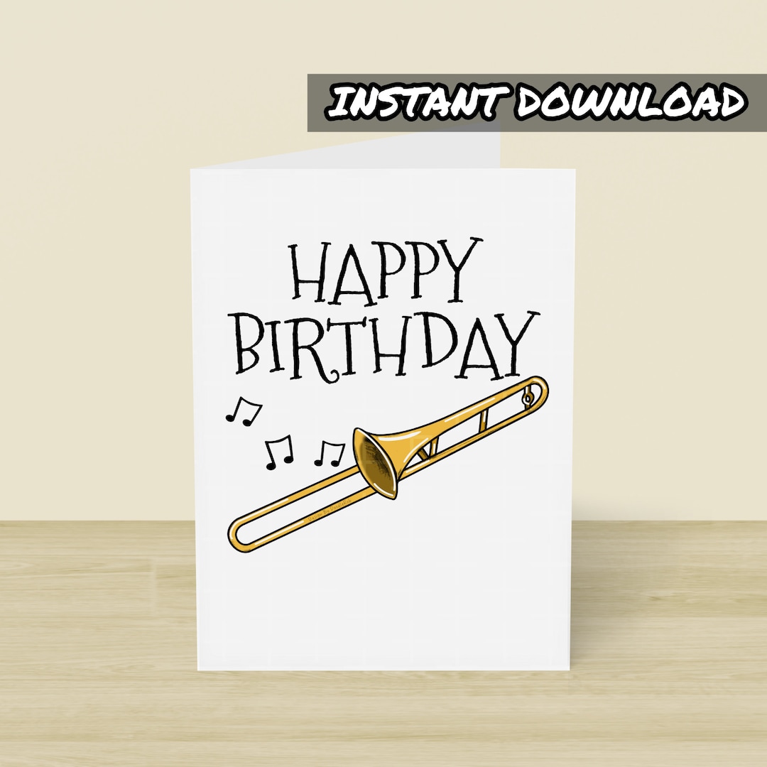 Printable Trombone Birthday Card, Printable Greeting Card, Instant
